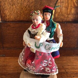 Polish Folk Art Figurine with Red and White Accentsy